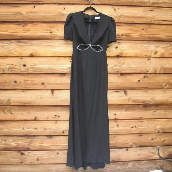 NWT Mac Duggal Ieena Puff Sleeve Black Cut Out Gown Dress 6 2630 - Image 8