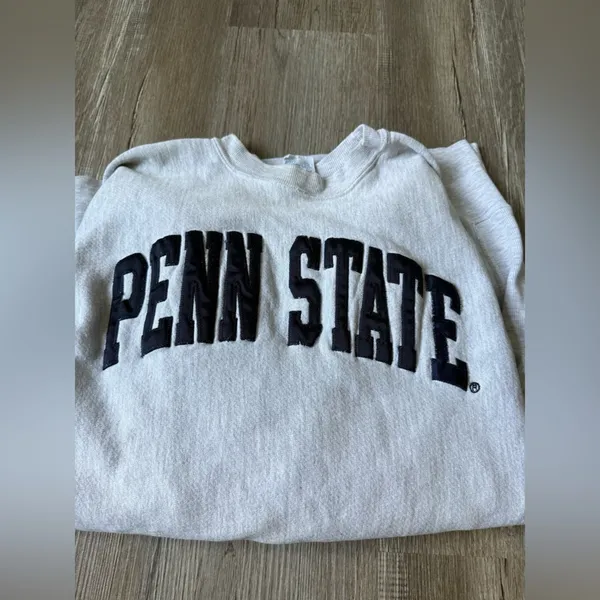Champion VTG Reverse Weave PENN STATE Sweatshirt Crewneck Embroidered Gray Blue Size S M - Image 16