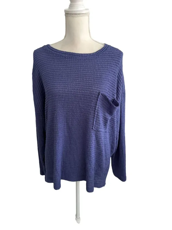 ZENANA Blue Waffle Knit Long Sleeve Size L/XL - Image 4