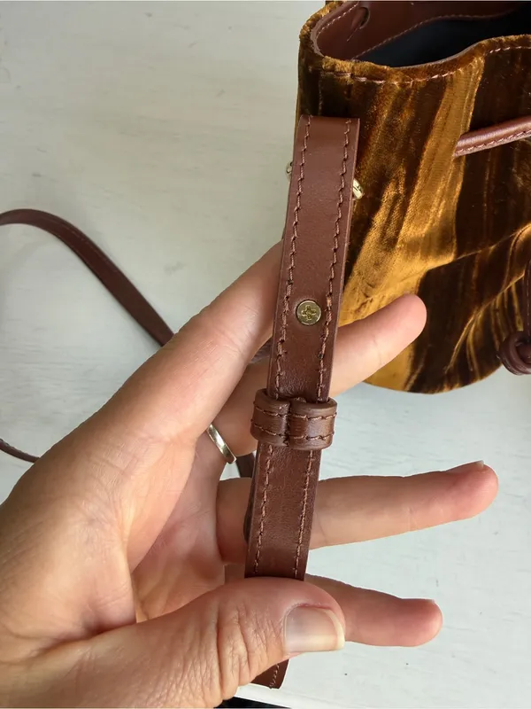 SEZANE VELVET MINI FARROW Brown Velvet Crossbody Bag Sold Out - Image 10
