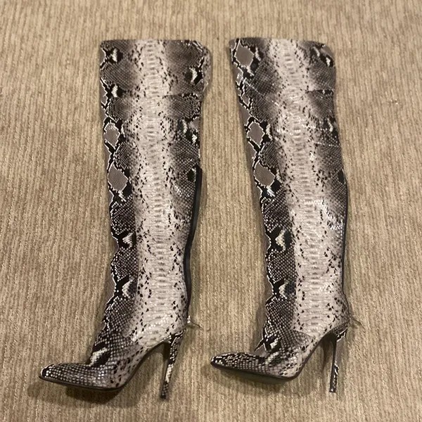 I.AM.GIA Gray and Black Over the Knee Boots with Stiletto Heel - Image 2