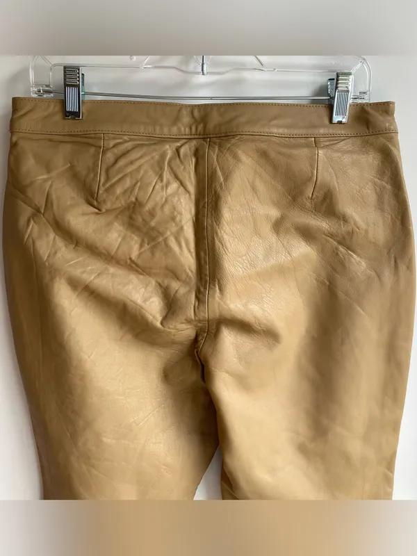Tommy Hilfiger vintage Y2K 2010s tan camel leather bootcut pants trousers 12 - Image 6