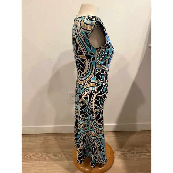 Focus Studio Geometric Kaleidoscope Print Ruched Side Cap Sleeve Dress Blue 6 - Image 4