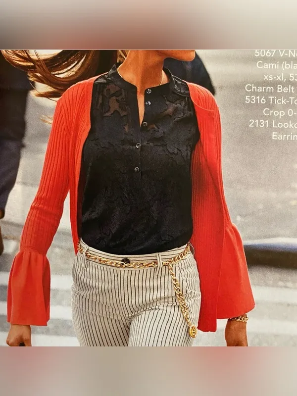 Cabi Tomato Red Bell-Sleeve Open Cardigan Sweater Medium - Image 2