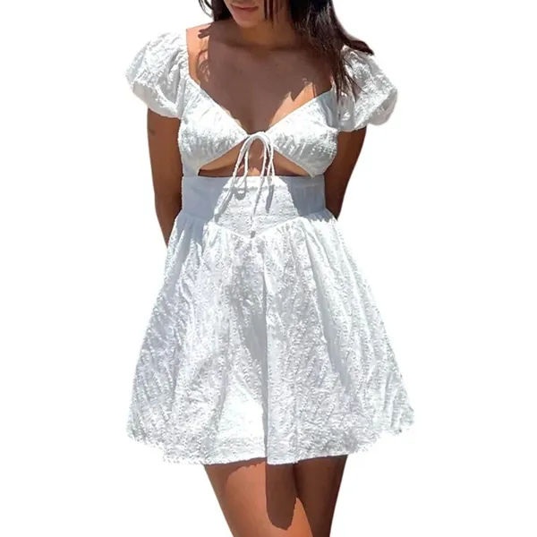Princess Polly White Caria Puff Short Sleeve Cut Out Mini Dress size 0 NEW Tags - Image 2