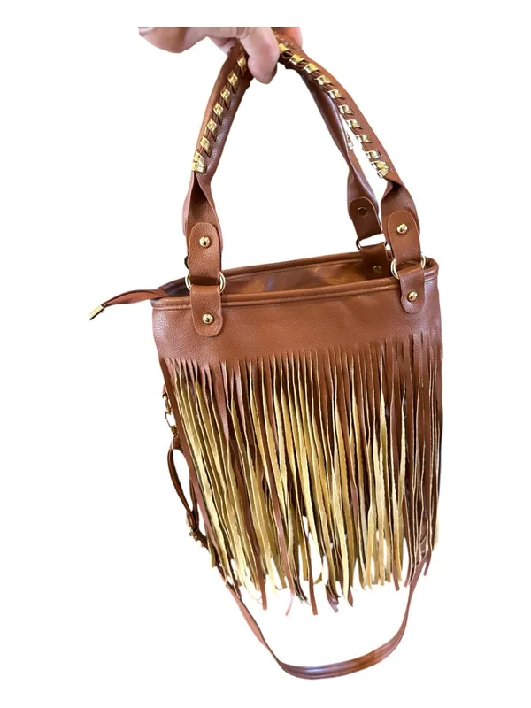 Brown and Gold Fringe Crossbody Bag - Stylish Women’s Shoulder Bag - Image 3