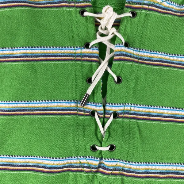 Lauren Jeans‎ Co Ralph Lauren Hoodie Womens Large Green Striped Pullover Lace Up - Image 3
