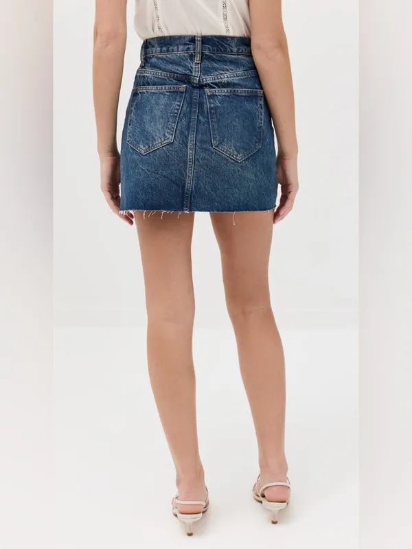 Reformation Nina Denim Mini Skirt High Rise Frayed Hem Blue Wash Womens 25 EUC - Image 5