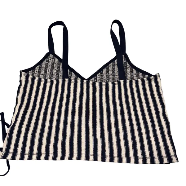 Madewell Navy Blue & Ivory Striped Jacquard Side Tie Faux Wrap Finale Cropped Tank Small - Image 8