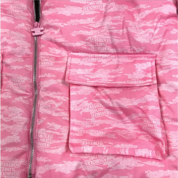 ASSHOLES LIVE FOREVER Tiger Camo Embroidery Puffer Jacket Sz M Pink Rare City - Image 10