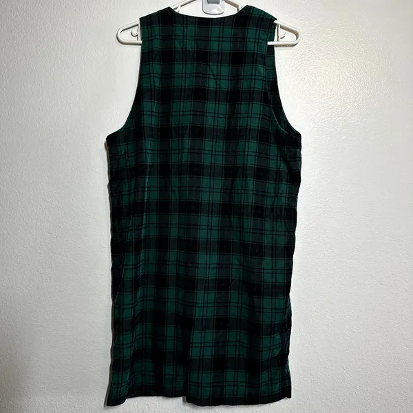 All Week Long Corduroy Dress 100% Cotton Wrap Button Up Gingham Plaid Green 8P - Image 5