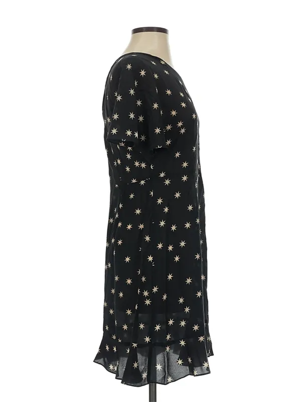 NWOT Pam & Gela Black & White Star Print Washed 100% Silk Flutter Sleeve Dress 6 - Image 7