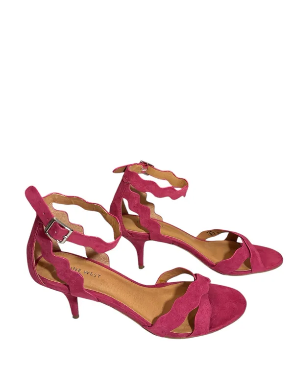 Nine West Fuchsia Pink Suede Scalloped Ankle Strap Heels - Image 3