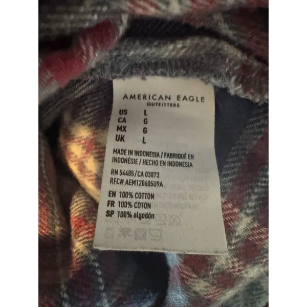 American Eagle Womens Grunge Plaid Flannel Button Down Shirt Large Distressed - Image 6