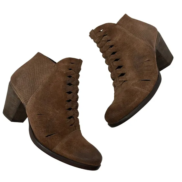 Free People Loveland Ankle Boot Size 39 US 9 Brown Suede Snake Embossed Boho - Image 3