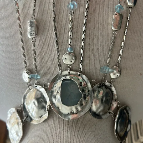Free People Speak Up Silver and Blue Statement Necklace - Image 3