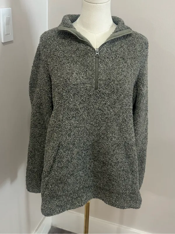 Natural Reflections Women M Green Sherpa Fleece Quarter Zip Pullover Jacket camp - Image 2