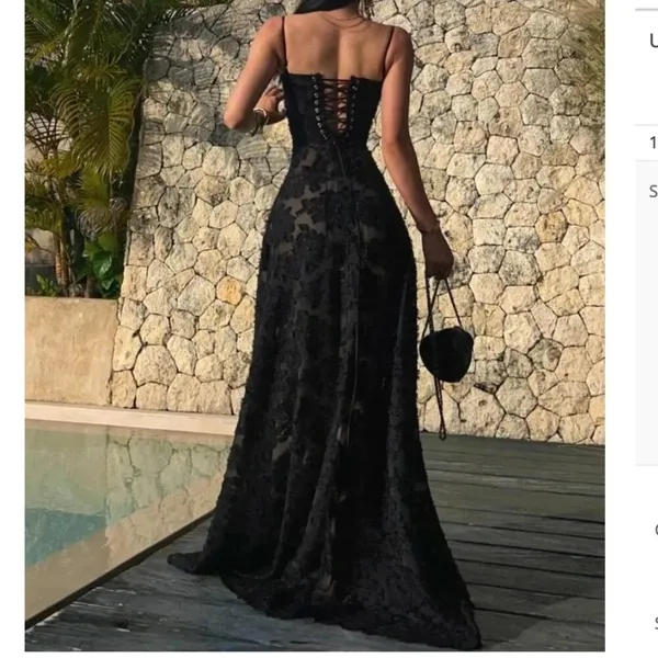 House of CB ‘Seren’ Black Floral Lace Back Maxi Dress NWOT size‎ M regular A-C - Image 3