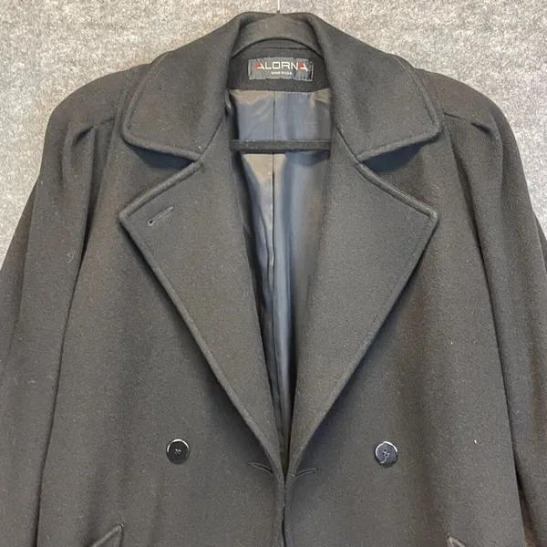 ALORNA Coat Women's Large Black Lapel‎ Collar Double Breasted Wool Blend Winter - Image 2