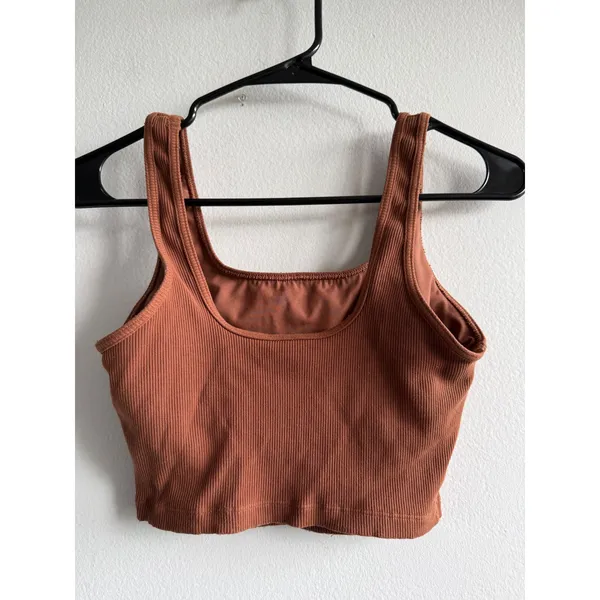 OFFLINE by Aerie Ribbed Square Neck Crop Tank Top Terracotta Medium Support M - Image 3