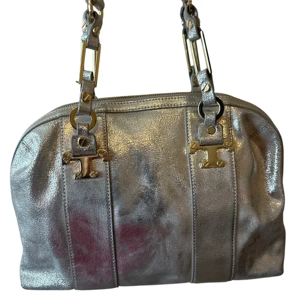 Tory Burch Nico Metallic East West Tote Silver‎ Distressed Leather - Image 13