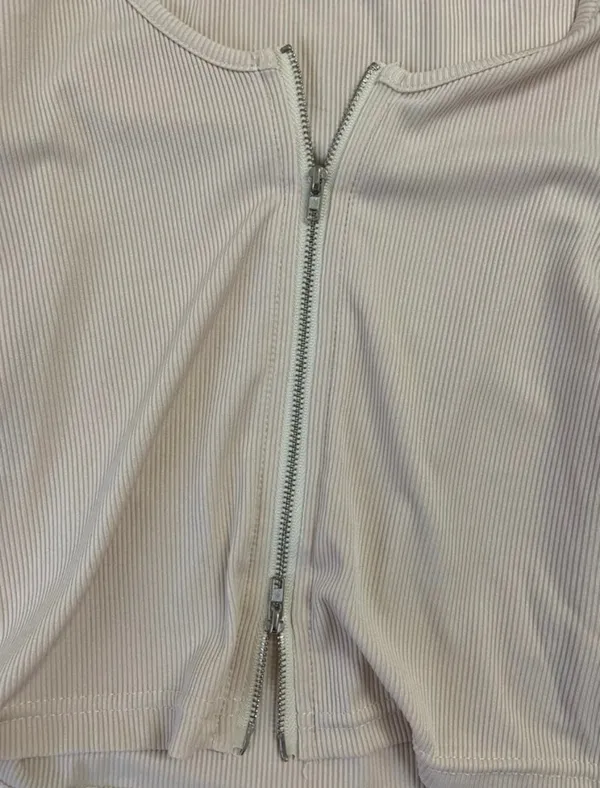 Beige Zipper Crop Top Tan Size M - Image 2