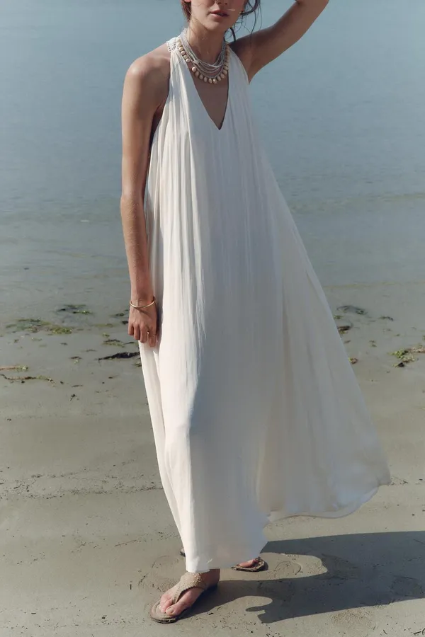 Zara Flowy Halter Maxi Dress in Soft Cream - Image 10