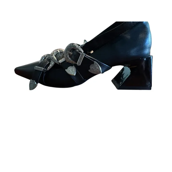 Guanghuiyuzu Black Pointed Toe Buckle Strappy Block Heels‎ Women's Size 35 - Image 9