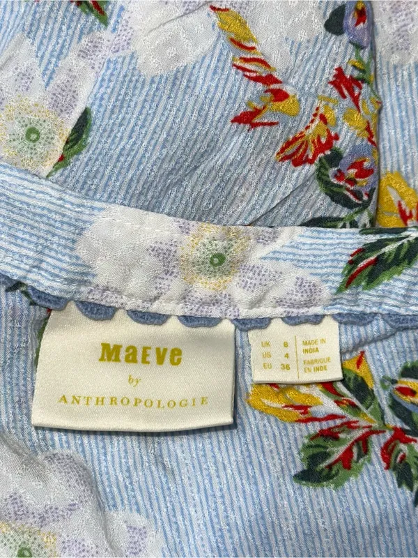 Anthropologie Maeve Women’s Size 4 Light Blue Boswell Floral V-Neck Blouse Top - Image 7