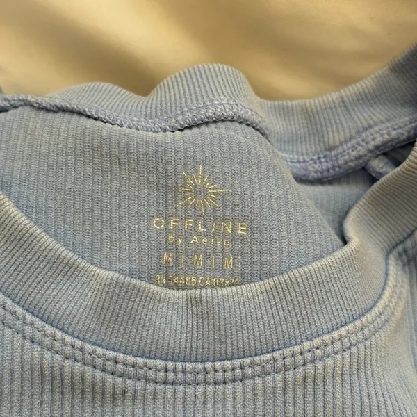 Aerie Offline Blue Cropped Workout Long Sleeve Shirt‎ Thick Gym Cableknit Ribbed - Image 3