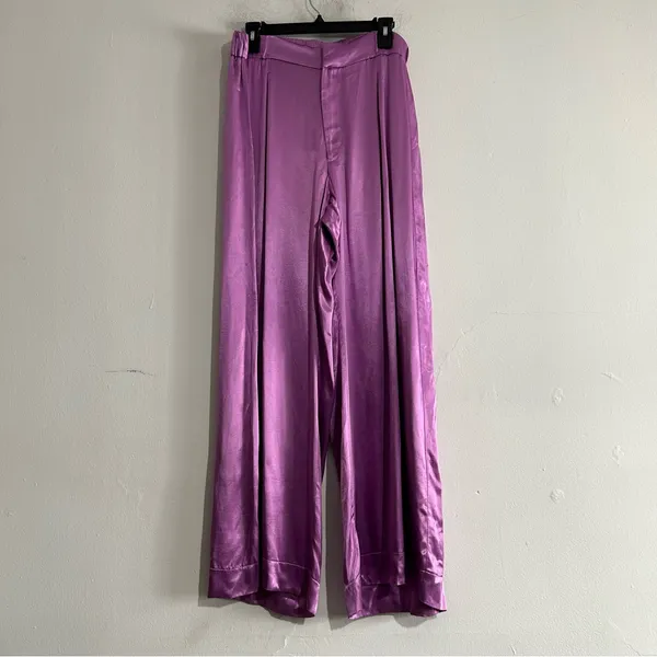 Free People Good Days Satin Trousers Purple Medium Festival Party Going Out - Image 2