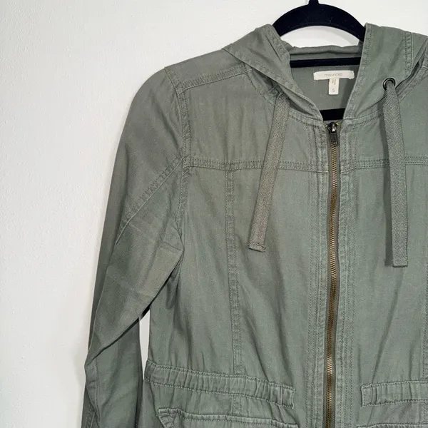 Maurices Anorak Jacket Solid Olive Green Hooded Utility Outdoors - Image 4
