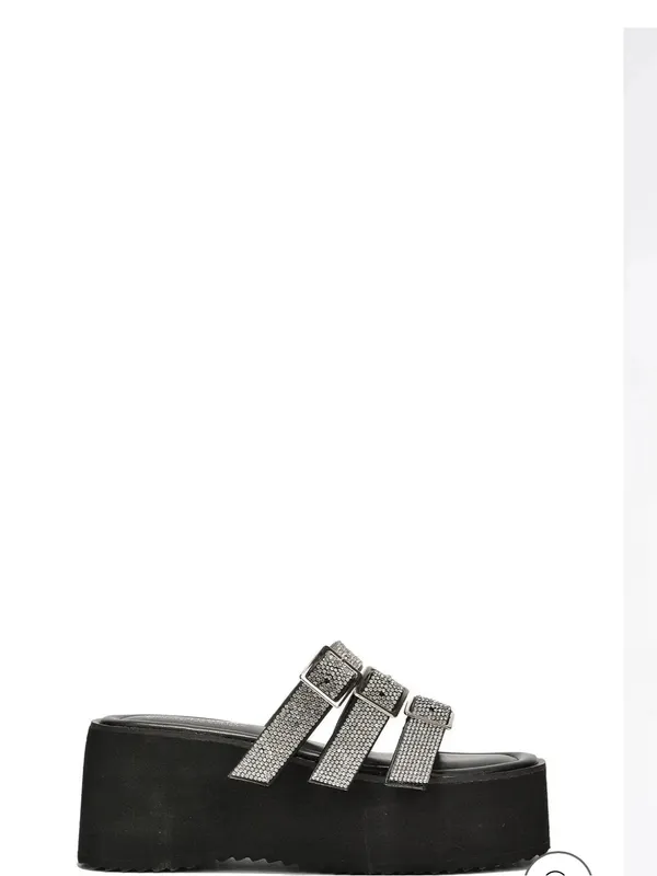 Cape Robbin Black Platform Sandal with Silver Glitter Straps - Image 5