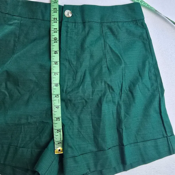SHEIN Emerald Green High Waisted Tailored Shorts Cuffed Hem Size‎ L 8/10 - Image 7