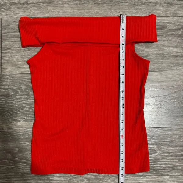 A New Day Womens Medium Top Red Ribbed‎ Off The Shoulder Bardot Knit Stretch - Image 7