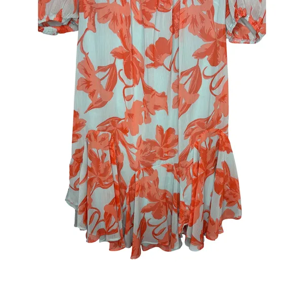 Olivaceous Floral Whimsical Boho Puff Sleeve Mini Dress Orange Blue Size Medium - Image 5