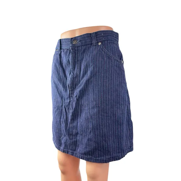 Vintage Levi's Women's Blue Striped High Rise Mini Straight A-Line Denim Skirt M - Image 2