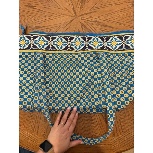 Vera Bradley Marrakesh Quilted Cotton Tote Bag Blue‎ Yellow Floral Zipper Large - Image 2