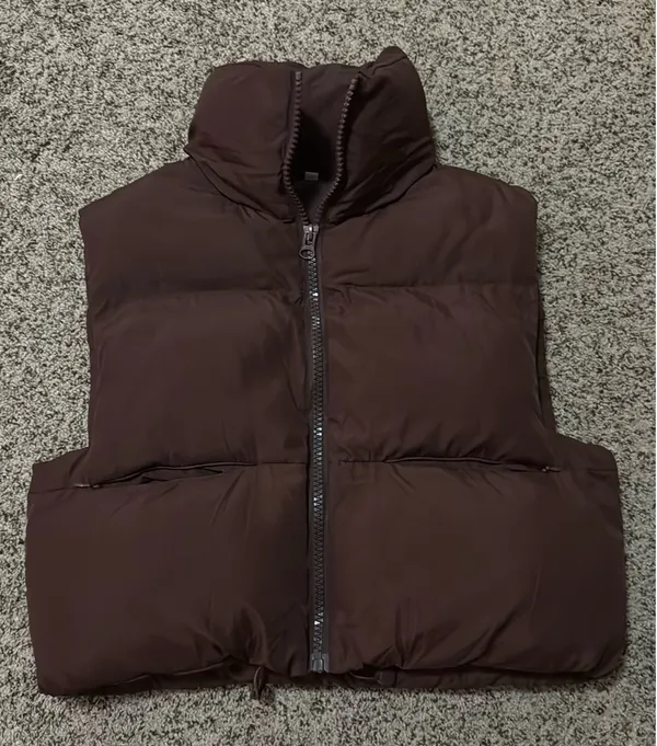 Cropped Brown Vest Amazon Puffer - Image 3