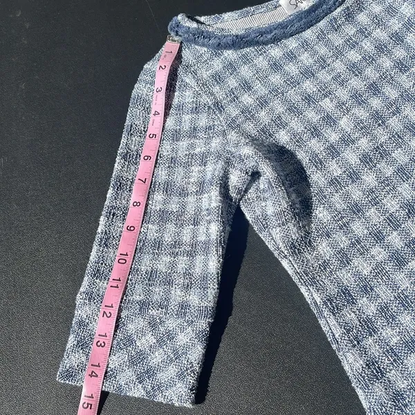 Sara Campbell top small rough texture checkered pattern cotton blend fluffy trim Blue - Image 9