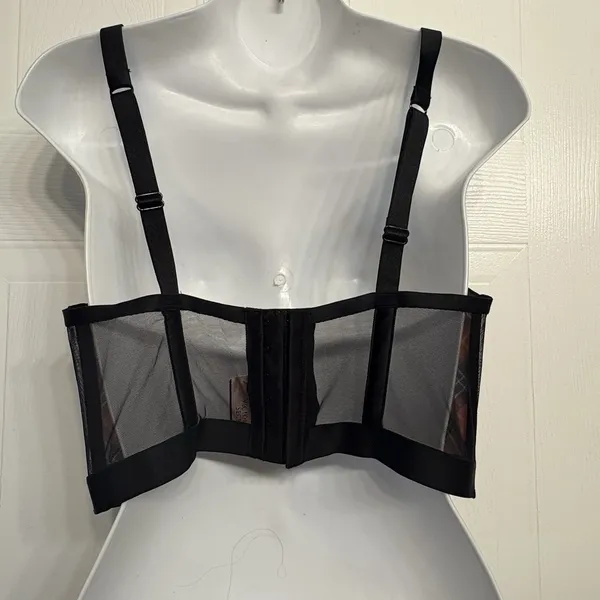 Victorias Secret Med Red Black Plaid Lace Satin Bustier‎ Longline Bra Very Sexy - Image 7