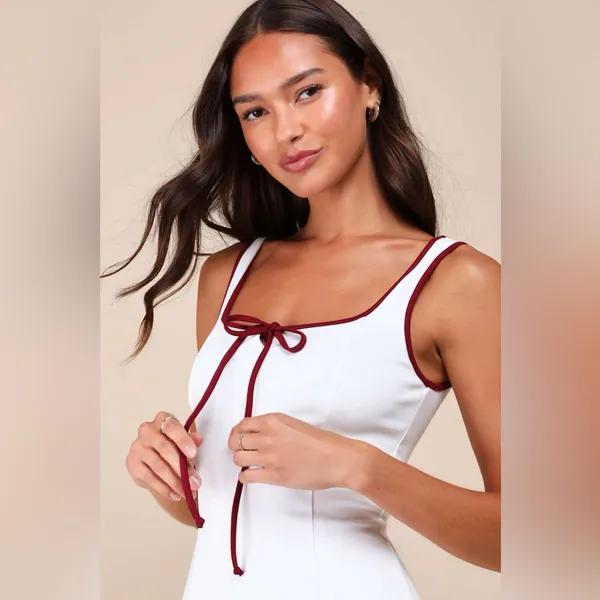 Lulus Cutest Allure Ivory Bow Square Neck Sleeveless Mini Dress - Image 3