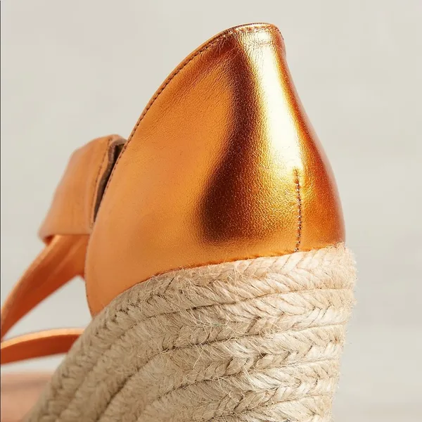Anthropologie Pinaz‎ Espradilles Gold Copper Metallic Strappy Summer Heel 40 - Image 9