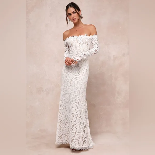 LULU’S Romance Dreamer White Lace Off The Shoulder Maxi Dress - Image 4