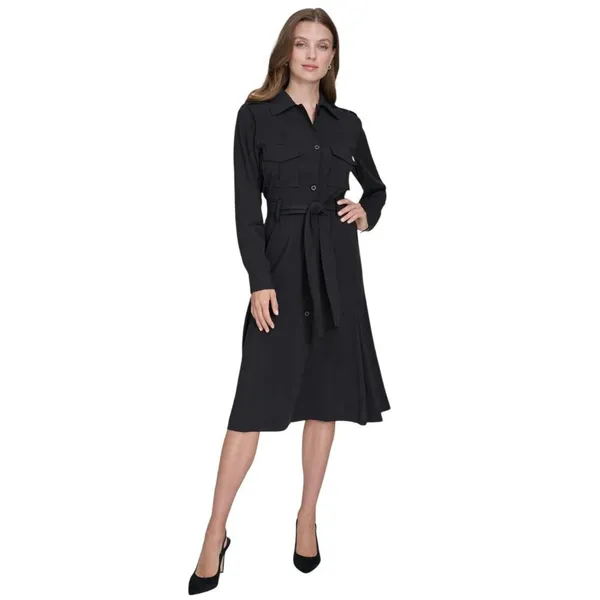 Halston Womens Wear to Work Collared V-Neck Long Sleeve Dress HD4H8ACL Black 14 - Image 6