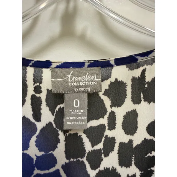 Chico's Travelers Blue Black Animal Print Sheer Kaftan Poncho Top Size 0 S - Image 5