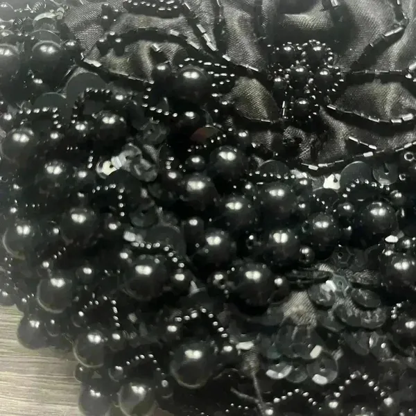 Vintage Style Black 20s Flapper Beaded Bag Removable Silver Strap Costume Party - Image 3