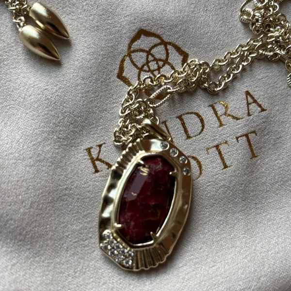 Kendra Scott Gold Necklace with Deep Red Faceted Pendant - Image 3