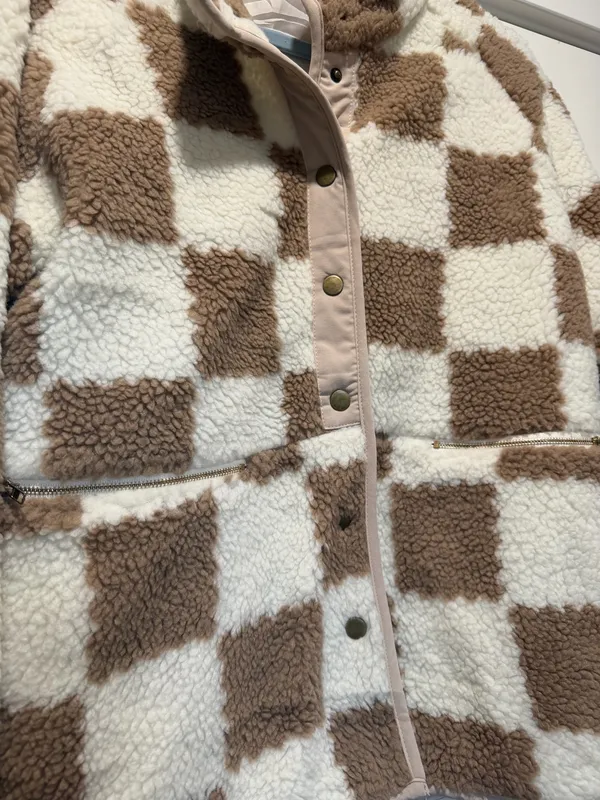 Checkered Sherpa Jacket Brown Size M - Image 4
