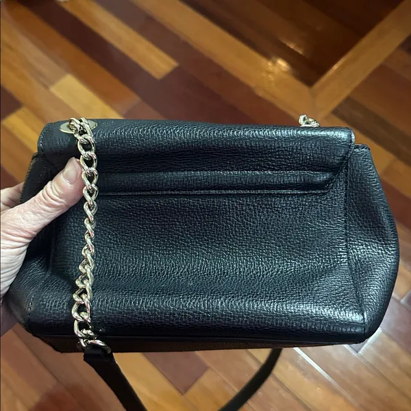 Kate Spade Black Leather Crossbody Bag Purse Chain Strap Minimalist Day Evening - Image 8
